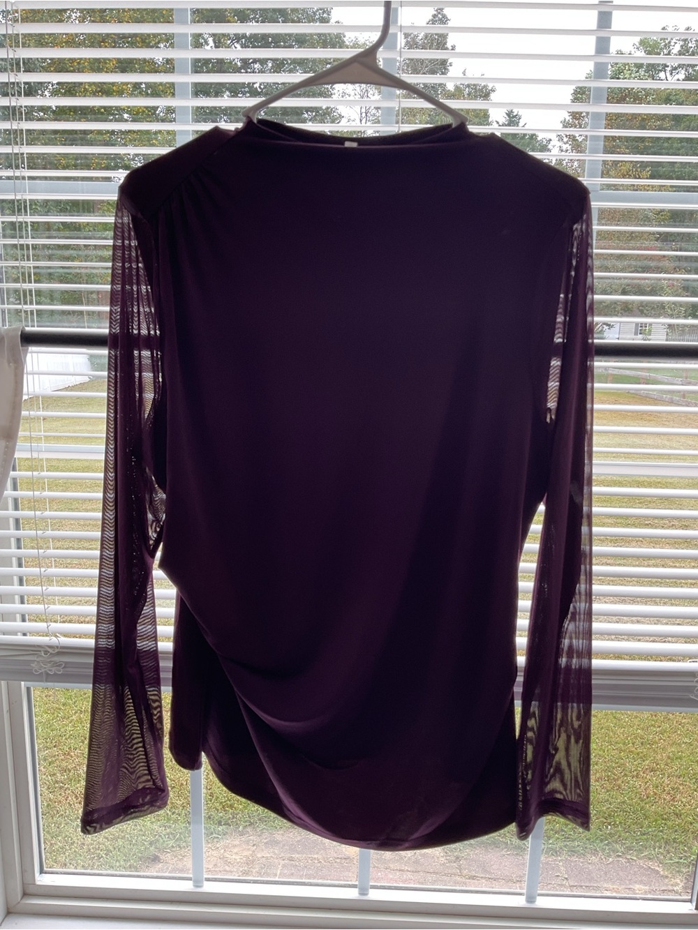 Calvin Klein Plum Sheer-Sleeve Long-Sleeve Top